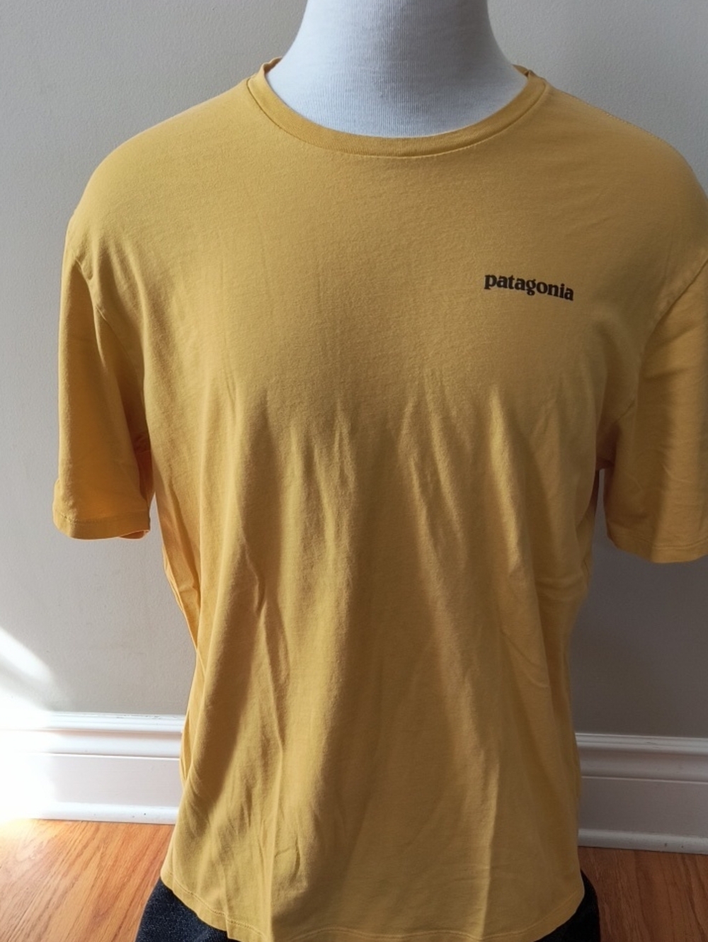 Patagonia Men's Yellow Logo Short Sleeve Tee, Size Large
